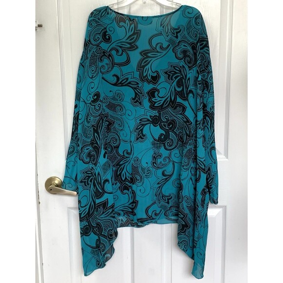 Avenue Women's Teal Black Swirls Accordion Pleats Button Top Blouse Size 26/28 - Picture 4 of 7
